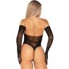 Leg avenue - 89363 set body espalda abierta + guantes extra largos negro - talla única - 3