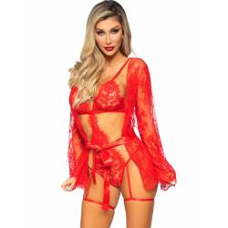 Leg avenue - set body + bata de liguero rojo - 7