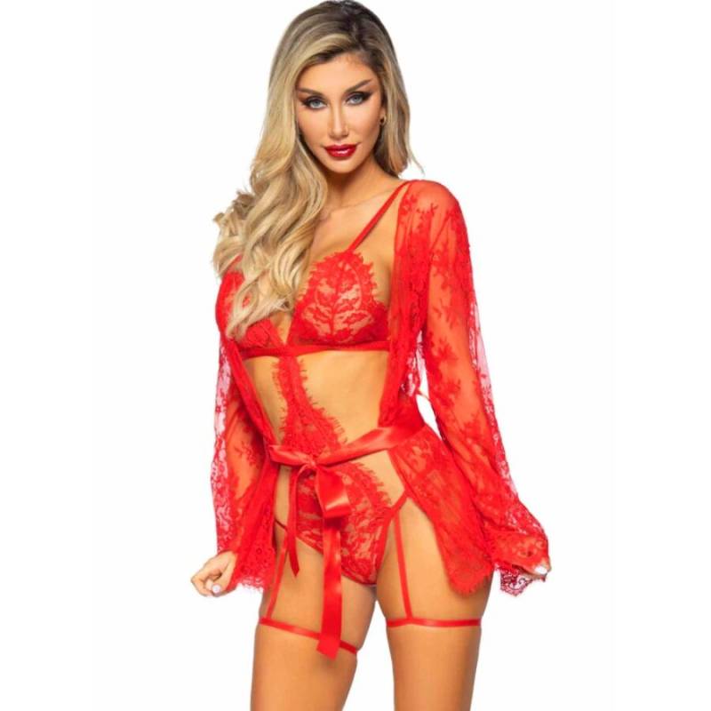 Leg avenue - set body + bata de liguero rojo - 7