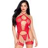 Leg avenue - 89338 set body abierto con liguero + tanga de encaje rojo - talla única - 1