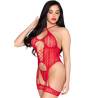 Leg avenue - 89338 set body abierto con liguero + tanga de encaje rojo - talla única - 2