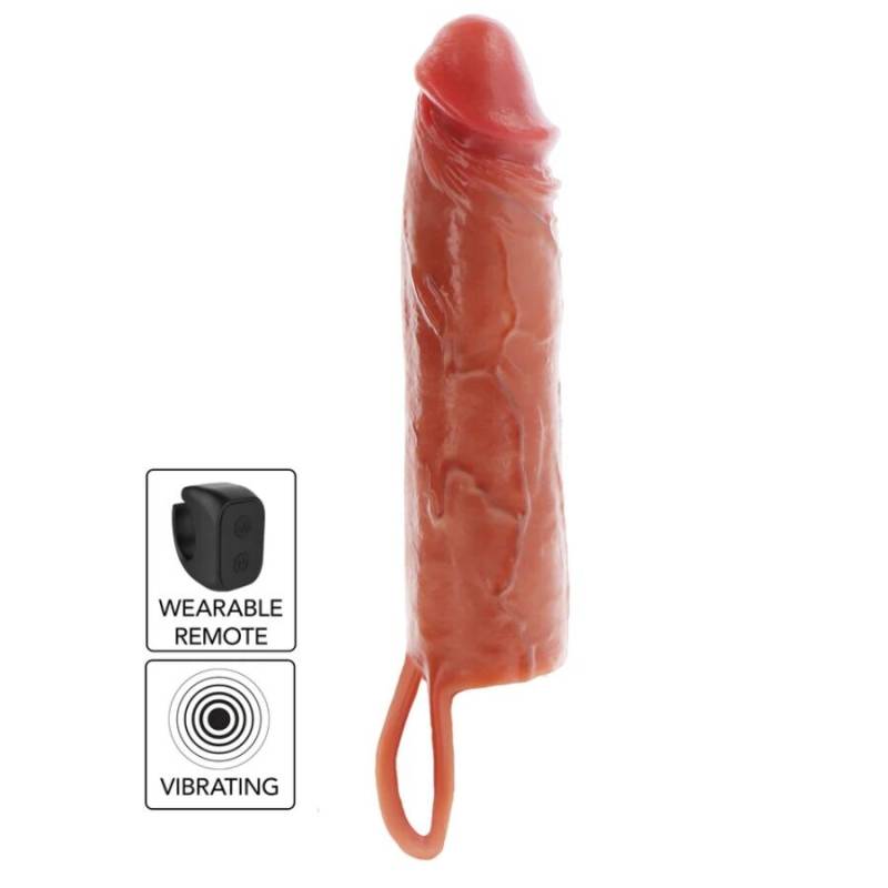 Get real - funda hydrated skin de silicona con vibración para pene caramelo 20 cm - - 1