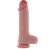 Dildo extra grueso Get Real con testículos visto de lado