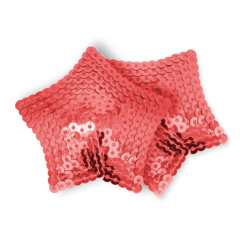 Pezoneras de estrella de lentejuelas Ohmama Fetish en rojo, par sobre fondo blanco