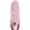 Vista frontal de VIOLA rosa claro con relieve superior y botón en la base