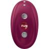 Vista frontal de Fun Factory MEA burdeos con botones, indicadores y cuerpo ovalado
