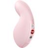 Vista diagonal de Fun Factory LUNA rosa claro con cuerpo curvo y panel de tres botones
