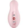 Vista frontal de Fun Factory LUNA rosa claro con cuerpo ergonómico y controles laterales