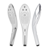 Vistas diagonal, frontal y lateral del cabezal Womanizer WAVE plateado