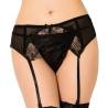 Liguero de encaje negro y tanga Queen Lingerie, detalle de frente