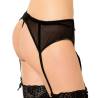 Liguero de encaje negro y tanga Queen Lingerie, detalle de lado con las ligas