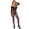 Leg avenue - 89366 bodystocking de lencería de encaje negro - talla única - 2