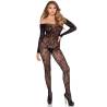 Leg avenue - 89366 bodystocking de lencería de encaje negro - talla única - 5