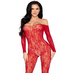 Leg avenue - 89366 bodystocking de lencería de encaje rojo - talla única - 1