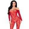 Leg avenue - 89366 bodystocking de lencería de encaje rojo - talla única - 1