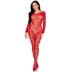 Leg avenue - 89366 bodystocking de lencería de encaje rojo - talla única - 2
