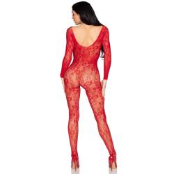 Leg avenue - 89366 bodystocking de lencería de encaje rojo - talla única - 3