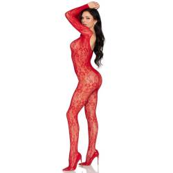 Leg avenue - 89366 bodystocking de lencería de encaje rojo - talla única - 4