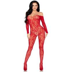 Leg avenue - 89366 bodystocking de lencería de encaje rojo - talla única - 5