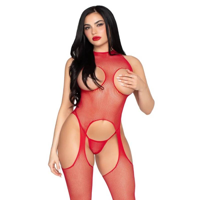 Leg avenue - 89374 bodystocking sin copas y panty rojo - talla única - 1