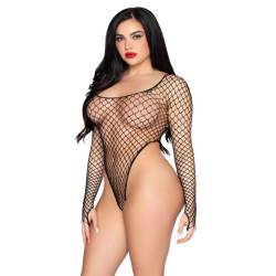 Leg avenue - 89377 bodysuit de red industrial de corte alto negro - talla única - 2