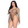Leg avenue - 89377 bodysuit de red industrial de corte alto negro - talla única - 2