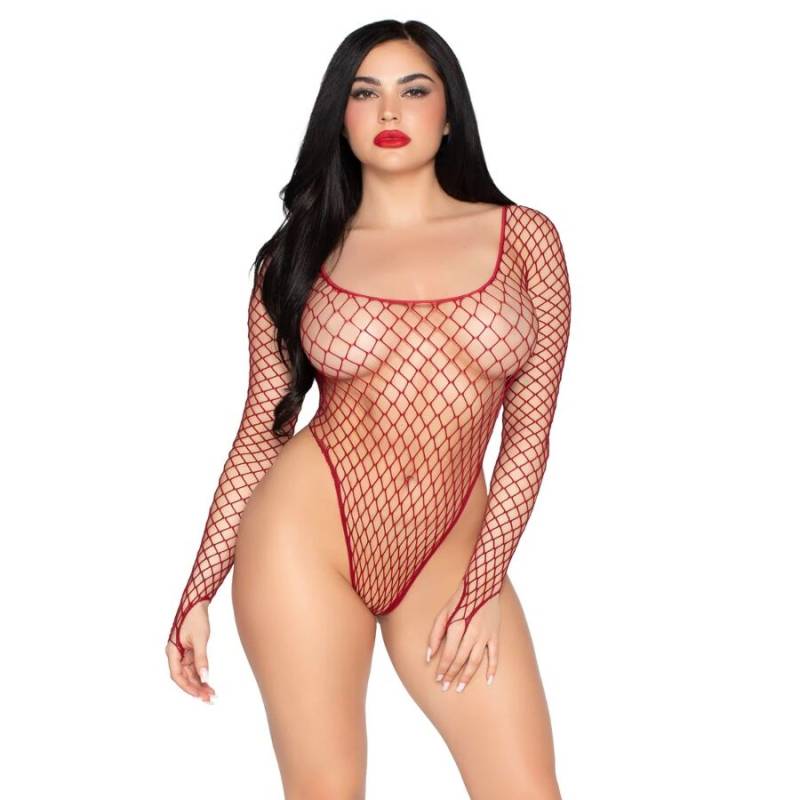 Leg avenue - 89377 bodysuit de red industrial de corte alto rojo - talla única - 1