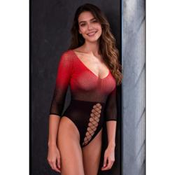 Passion - bs118 bodystocking de malla negro y rojo - 2