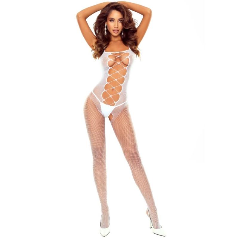 Passion - bs124 bodystocking cordones blanco - 1