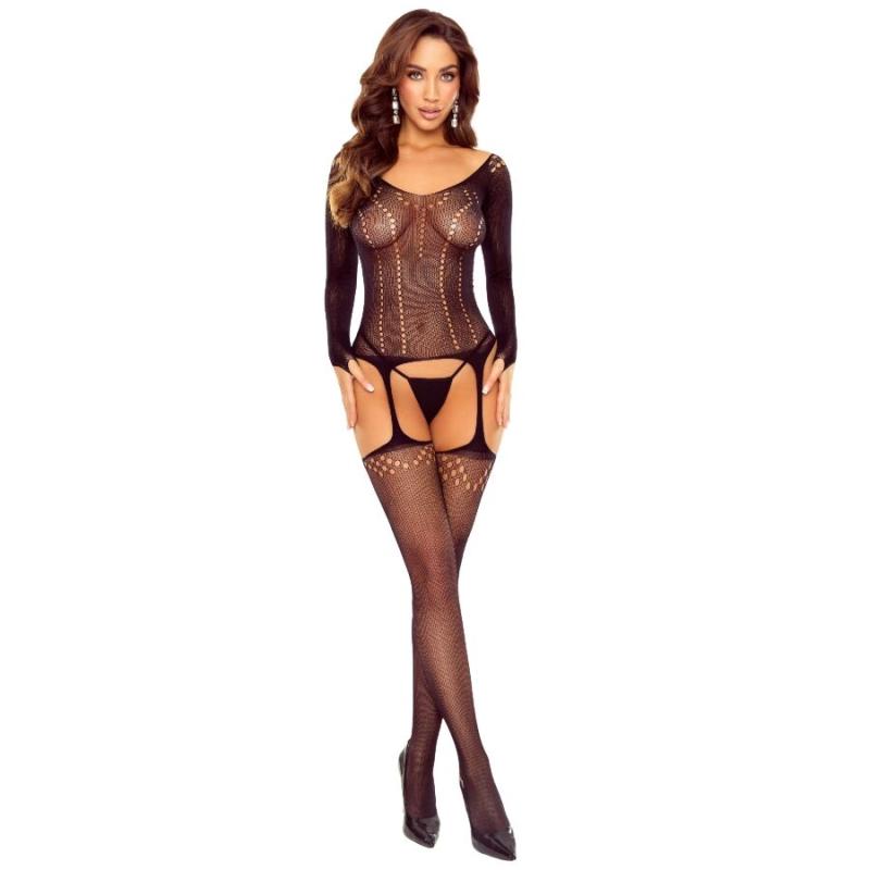 Passion - bs125 bodystocking malla negro - 1