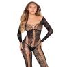Leg Avenue 89369 jumpsuit negro de red y encaje vista frontal