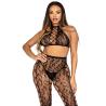 Leg Avenue 89372 crop top y medias abiertas negro vista frontal