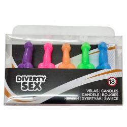 Diablo picante - caja 5 velas forma pene diferentes colores