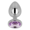 Ohmama plug anal metálico con cristal violeta de 8 cm, vista frontal de la base