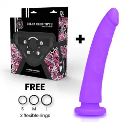 Delta club toys arnes + dildo lila silicona medica 23 x 4.5 cm