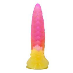 power monsters ripplied monster dildo ventosa 22 cm rosa amarillo - 3