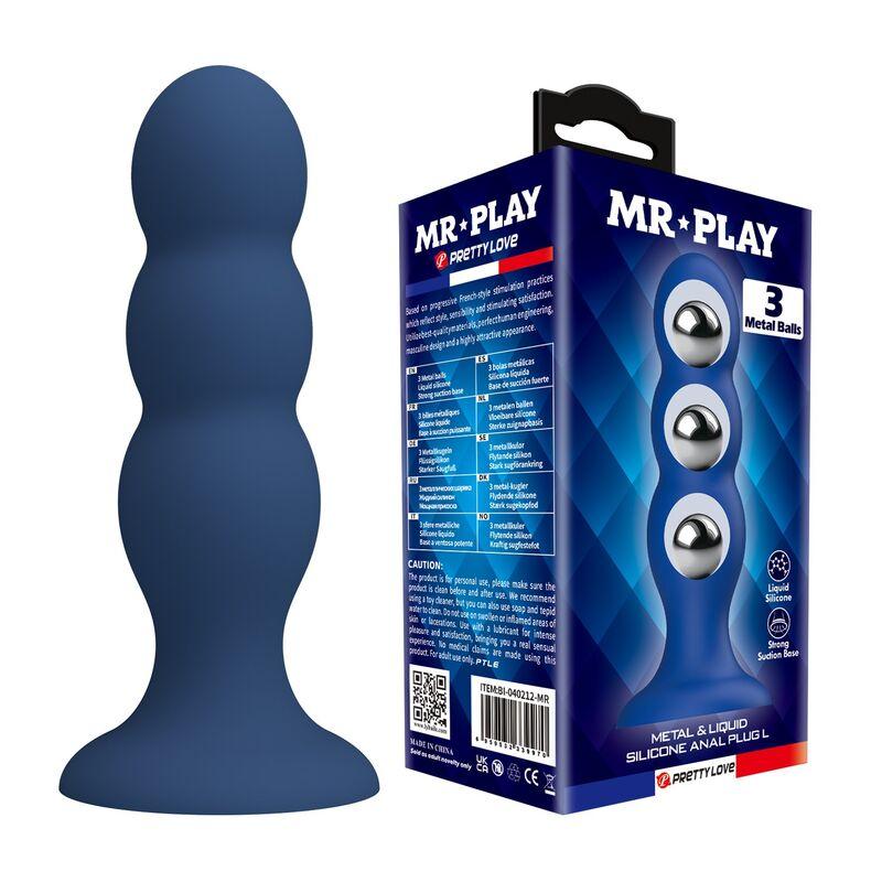 mr play plug anal 3 bolas metalicas ventosa azul - 1