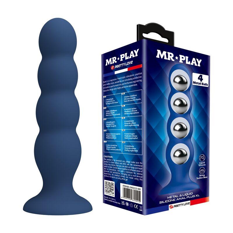 mr play plug anal 4 bolas metalicas ventosa azul - 1