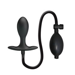 Plug hinchable Mr Play negro, plug con la bomba de aire en vista frontal