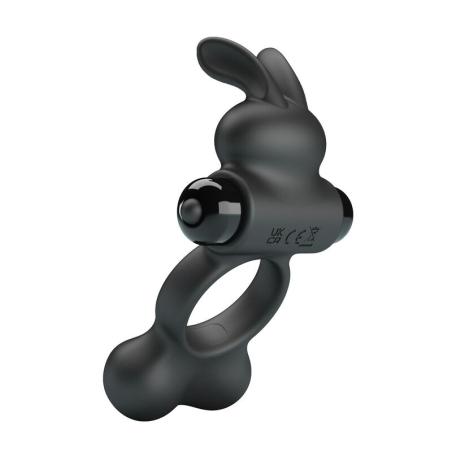 Pretty Love Yusuf anillo vibrador con conejito y bolas negro - 2