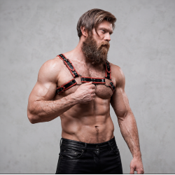 Fetish submissive attitude - arnés ecopiel pecho hombre negro/rojo