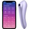 Satisfyer Dual Pleasure malva junto a la app en el móvil
