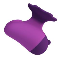 Estimulador morado con forma de rosa visto desde atrás