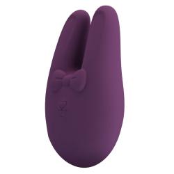 Vista oblicua frontal del Bunny morado con lazo