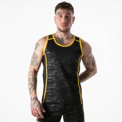 Camiseta de tirantes Locker Gear negra y amarilla, vista frontal
