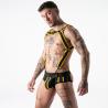 Arnés ajustable Locker Gear negro y amarillo, vista tres cuartos