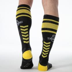 Calcetines Locker Gear negros y amarillos, vista posterior