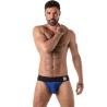 Jockstrap Locker Gear azul con cintura negra ancha, vista frontal