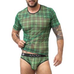 Vista frontal de la camiseta Anais Men Magic de cuadros verdes y negros