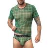Vista frontal de la camiseta Anais Men Magic de cuadros verdes y negros